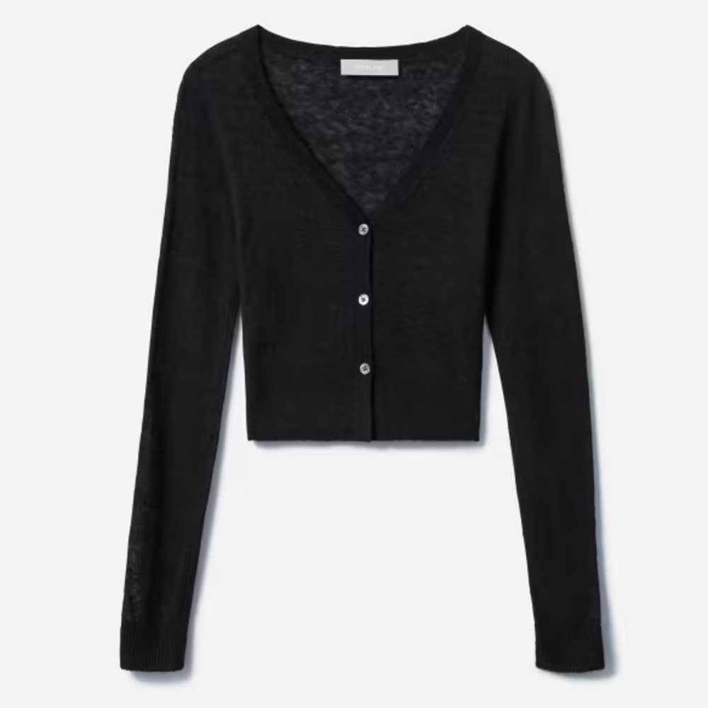 Everlane Featherweight Alpaca Cardigan Black Cropped V Neck Sweater Small NEW